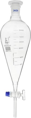 قمع فصل سكويب، 500 مل - سدادة بلاستيكية 24/29، محبس مفتاح زجاجي، متدرج - زجاج البورسليكات - Eisco Labs in Kuwait