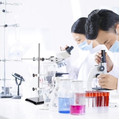 OLYCRAFT مجموعة دعم حامل درجة المختبر مع قاعدة مطلية (8.3 × 5.4 بوصة) قضيب (الطول 13.8 بوصة) 2 حلقتين معوجتين مشبك قارورة واحد فك معوجة واحد ومشبك إصبع مختبر واحد in Kuwait