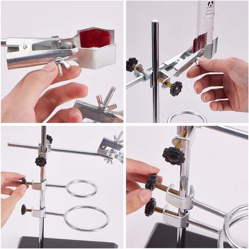 OLYCRAFT مجموعة دعم حامل درجة المختبر مع قاعدة مطلية (8.3 × 5.4 بوصة) قضيب (الطول 13.8 بوصة) 2 حلقتين معوجتين مشبك قارورة واحد فك معوجة واحد ومشبك إصبع مختبر واحد in Kuwait