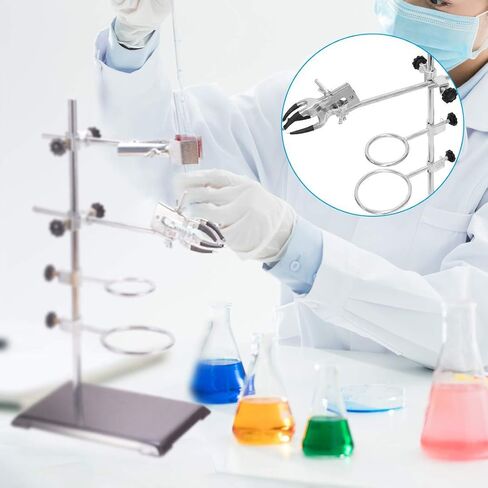 OLYCRAFT مجموعة دعم حامل درجة المختبر مع قاعدة مطلية (8.3 × 5.4 بوصة) قضيب (الطول 13.8 بوصة) 2 حلقتين معوجتين مشبك قارورة واحد فك معوجة واحد ومشبك إصبع مختبر واحد in Kuwait