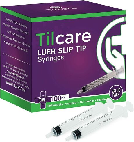 3ml Syringe Without Needle Luer Slip 100 Pack by Tilcare - Sterile Plastic Medicine Droppers for Children, Pets or Adults – Latex-Free Oral Medication Dispenser - Syringes for Glue and Epoxy in Saudi Arabia