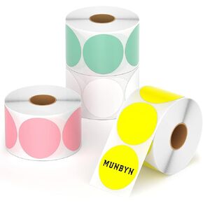 MUNBYN 2 Inch Blue Circle Thermal Sticker Labels, Self-Adhesive Round Direct Thermal Labels, Multi-Purpose Roll Sticker Labels for DIY Logo Design, QR Code, Name Tag, Inventory-750 Labels/1 Roll