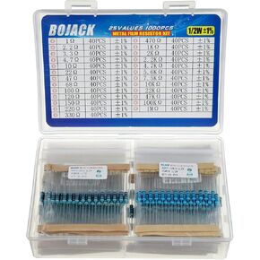 BOJACK 630 Pcs 17 Values Resistor Kit 0 Ohm-1M Ohm with 1% 1/4W Metal Film Resistors Assortment Kit in Saudi Arabia