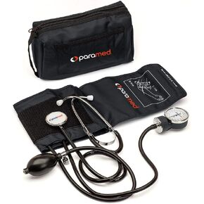 PARAMED Aneroid Sphygmomanometer with Stethoscope – Manual Blood Pressure Cuff with Universal Cuff 8.7-16.5" and D-Ring – Carrying Case in The kit – Black