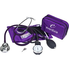 Dixie EMS Aneroid Sphygmomanometer and Dual Head Stethoscope Set with Adult Size Blood Pressure Cuff, Calibration Key and Carrying Case – Black