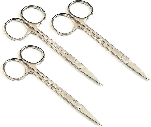 مقص حاد لمختبر تشريح دقيق من إيريس، 4.5 بوصة (11.43 سم) مستقيم بنقطة دقيقة، من الفولاذ المقاوم للصدأ (عبوة من 3 قطع) in Kuwait