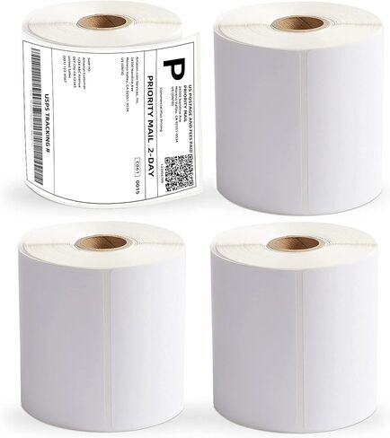ملصقات شحن حرارية مباشرة من AKOGIRSE مقاس 10.16 سم × 15.24 سم، 1000 ملصق/4 لفات (250 ملصقًا لكل لفة)، ملصق بريد بريدي مثقوب، لفة ورق ملصقات حرارية متوافقة مع MUNBYN Rollo Zebra، لاصق قوي in Kuwait