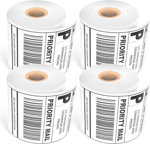 ملصقات حرارية LotFancy 4x6، 4 ملصقات شحن رولز (250 ملصقًا/لفة)، 1 بوصة أساسية، ملصق بريد بريدي أبيض مثقوب متوافق مع Zebra 2844 ZP-450 ZP-500 ZP-505 in Kuwait