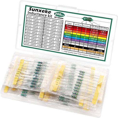 Sunxeke 200pcs Inductor Assortment Kit 1/2W 1 uH to 4.7 mH 20 Values Color Ring Inductor AL0410 N1-031 in Kuwait