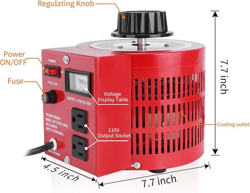 Beleeb 20Amp Variable Transformer Auto AC Voltage Regulator Power Supply, 2000VA Max, 0~130 Volt Output in Kuwait