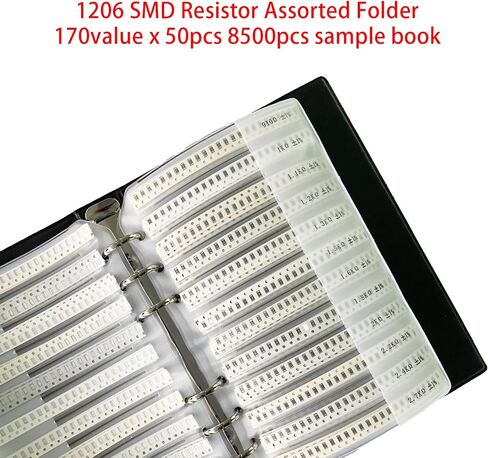 Easyscen 0402 SMD Resistor Sample Book (0 أوم - 10M أوم) SMD 1% مقاوم مجموعة متنوعة من الصناديق، مجلد متنوع، 170 قيمة، 8500 قطعة مجموعة كتب عينة المقاومة (Resistor-0402) in Kuwait