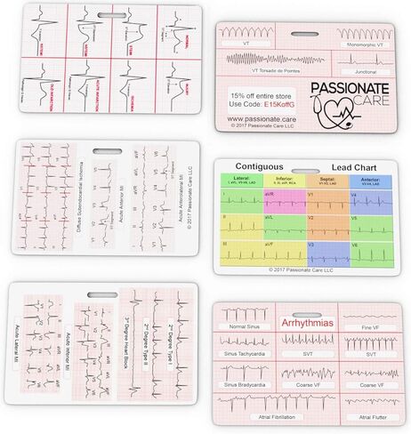 بطاقات شارة EKG الفرجار بلس ECG Rhythm مزيج مثالي للتقسيم 12 ورقة غش رئيسية للممرضات والطلاب الطبيين على الإطلاق. بطاقات الفرجار وفلاش ايديال in Kuwait