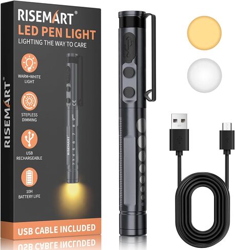 ضوء قلم RISEMART للممرضات، ضوء قلم طبي LED قابل لإعادة الشحن، أبيض دافئ/بارد وخافت بدون خطوات، ضوء قلم طبي محمول للممرضة، الطبيب، الإسعافات الأولية، EMT، التمريض، طالب التمريض (أسود) in Kuwait