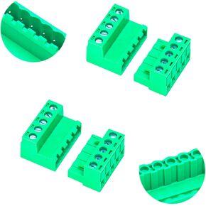 Tcenofoxy 5.08mm Male & Female 2/3/4/5/6/7/8/9/10/11/12/13/14/15/16/18/20/24 Pin Phoenix Connector No Soldering Green PCB Screw Terminal Block Connector (4Sets 5.08MF-3Pin) in Kuwait