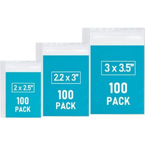 Small Plastic Bags, 300 PCS Mini Baggies, 3 Assorted Sizes, Transparent Jewelry Bags Reclosable, Clear Zip lock Bags, Resealable Poly Bags for Pill, Beads, Screws, Packaging