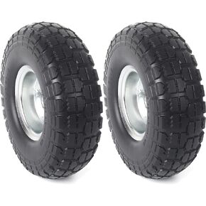 AR-PRO (2-Pack) 10-Inch Solid Tire 4.10/3.50-4" Tire and Wheels Flat Free with 5/8" Bearings, 2.2" Offset Hub - Perfect for Hand Truck, Wheelbarrow, Trolley, Garden Wagon Carts, Utility Cart