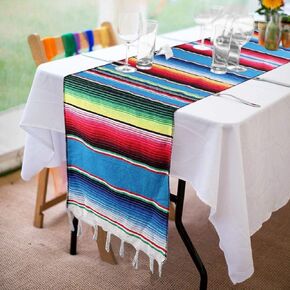 Fowecelt Mexican Serape Table Runner 14 x 84 Inch Hand-Woven Blanket Colorful Striped Mexican Table Runner Mexican Party Wedding Decorations, Fringe Cotton Table Runner in Saudi Arabia