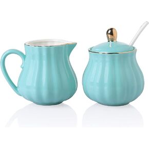 Sweejar Royal Ceramic Sugar Bowl, 8 Ounce Sugar Container with Spoon and Lid, Porcelain Salt Bowl Salt Container, Sugar Holder for Coffee Bar, Home and Kitchen(Jade)