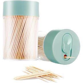 Bamboo Wooden Toothpicks [3000 Count]-With 2-Pack Reusable Toothpick Holder, Sturdy Smooth Finish Tooth Picks, For Appetizer, Olive, Barbecue, Fruit, Teeth Cleaning Toothpicks, Black.