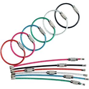 bayite Key Rings Stainless Steel Wire Keychains Cable Heavy Duty Luggage Tags Loops Tag Keepers 2mm Twist Barrel Pack of 12 (Cable length: 4 inches), Multiple Color