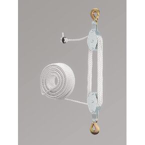 نظام البكرة بلوك وTackle Pulley لرفع الأجسام الثقيلة، 65 قدمًا من الحبل 0.95 سم وقوة رفع 7:1، بسعة 1.814 كجم ونظام رافعة للحبل الثقيل لبناء مستودع الجراج للسيارات