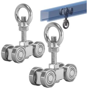 SKTREX 4 Wheel Silent Trolley Assembly Rollers Four Bearing Trolley Assembly for 1-5/8" Wide and All 1-5/8" or Taller Strut Channel with M10 Bolt and Lifting Eye Nuts