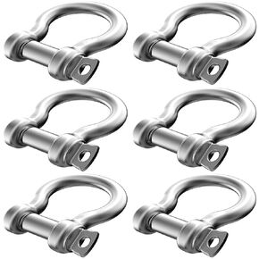 6 Pcs 3/8 Inch 304 Stainless Steel D Ring Shackles 10 mm Screw Pin Anchor Shackle for Traction Steel Wire, 10 mm
