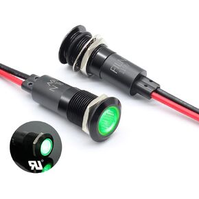 FILN 2 قطعة 12 مم (1/2 بوصة) ضوء مؤشر LED ضوء مؤشر مقاوم للماء مصباح إشارة معدني 110 فولت IP67 رأس مصباح الطيار الأزرق لضوء قارب السيارة (110 فولت-أسود بأكسيد أخضر قطعتان)