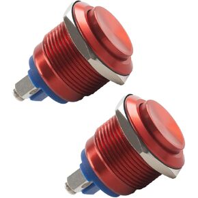 Paialu 2Pack لحظة ضغط على زر التبديل، 19MM 5A سبائك الألومنيوم قذيفة الضغط على زر مفاتيح - 1NO 12V SPST برغي محطة معدنية عالية جولة للماء لمفتاح السيارة الصناعية (الأحمر) in Kuwait