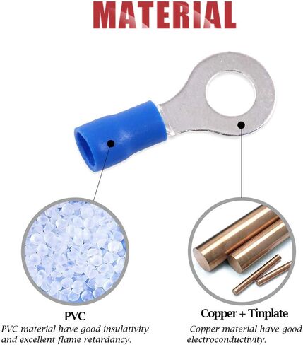 موصلات تجعيد الأسلاك الكهربائية بحلقة محطات معزولة 100 قطعة 16-14AWG من هيليتشي (أزرق، M6) in Kuwait