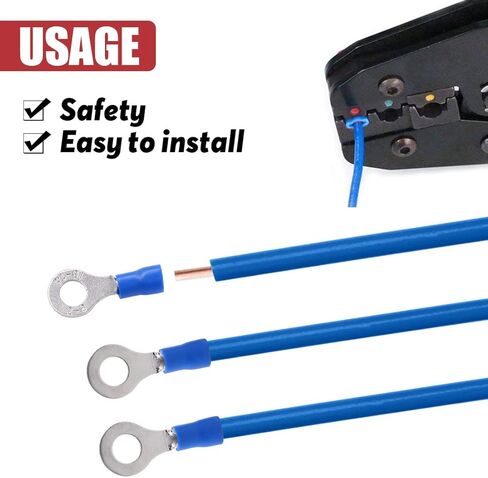 موصلات تجعيد الأسلاك الكهربائية بحلقة محطات معزولة 100 قطعة 16-14AWG من هيليتشي (أزرق، M6) in Kuwait