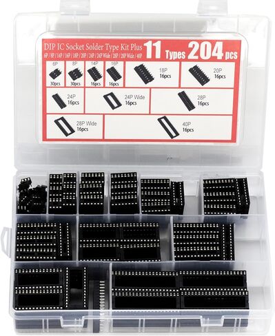 204 قطعة 11 أنواع DIP IC المقبس عدة 2.54 مللي متر 0.1 "الملعب 6 8 14 16 18 20 24 24 واسعة 28 28 واسعة 40 دبوس DIP IC المقبس اللحيم نوع محول مجموعة متنوعة in Kuwait