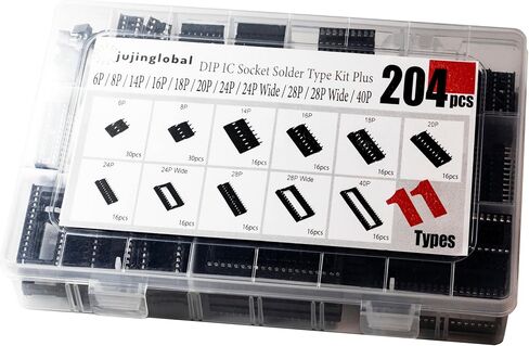 204 قطعة 11 أنواع DIP IC المقبس عدة 2.54 مللي متر 0.1 "الملعب 6 8 14 16 18 20 24 24 واسعة 28 28 واسعة 40 دبوس DIP IC المقبس اللحيم نوع محول مجموعة متنوعة in Kuwait