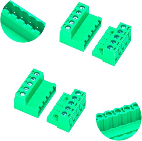 Tcenofoxy 5.08mm Male & Female 2/3/4/5/6/7/8/9/10/11/12/13/14/15/16/18/20/24 Pin Phoenix Connector No Soldering Green PCB Screw Terminal Block Connector (4Sets 5.08MF-3Pin) in Kuwait