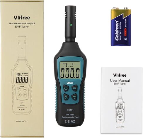 مقياس EMF 5HZ-3.5G، كاشف Vlifree EMF مع شاشة LCD رقمية بإضاءة خلفية للمجال الكهرومغناطيسي 5HZ-3500MHz، الإشعاع الإلكتروني، كاشف درجة الحرارة، اختبار EMF للمنزل، صيد الأشباح in Kuwait