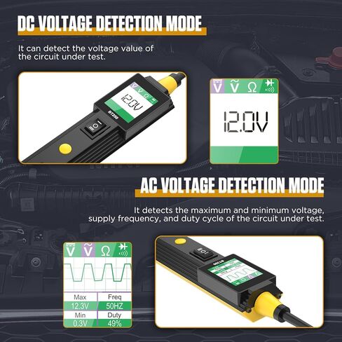 جهاز اختبار دائرة السيارات، جهاز اختبار مسبار دائرة الطاقة، جهاز اختبار الجهد الرقمي AC DC 6V 30V أداة اختبار النظام الكهربائي فحص مقاومة الصمام الثنائي لشاحنات المقطورة مع كابل 4.9 قدم وإضاءة LED in Kuwait