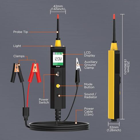 جهاز اختبار دائرة السيارات، جهاز اختبار مسبار دائرة الطاقة، جهاز اختبار الجهد الرقمي AC DC 6V 30V أداة اختبار النظام الكهربائي فحص مقاومة الصمام الثنائي لشاحنات المقطورة مع كابل 4.9 قدم وإضاءة LED in Kuwait
