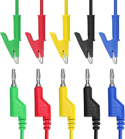 Sumnacon مولتيميتر الموز التوصيل إلى التمساح مشبك اختبار مسبار ، 5 قطع 4 مم قابل للتكديس سيليكون ملون الموز التوصيل إلى التمساح مشبك اختبار الرصاص سلك كابل 1 متر in Kuwait