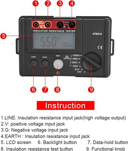 جهاز اختبار المقاومة الأرضية الرقمية UT501A 1000 فولت جهاز اختبار مقاومة العزل الأرض المقاومة الأرضية جهاز قياس المقاومة الأرضية المتعدد الفولتميتر جهاز اختبار مقاومة الأرض in Kuwait