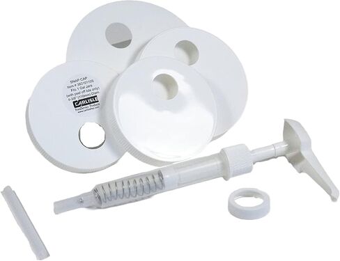 Carlisle FoodService Products Universal Condiment Pump/Dispenser Kit with 5 Lids, White in Kuwait