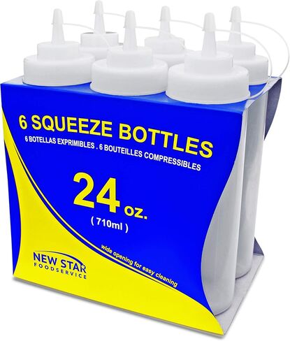 نيو ستار فود سيرفر زجاجات ضغط من البلاستيك، فوهة واسعة، 24 اونصة، شفافة، عبوة من 6 قطع، 533814 in Kuwait