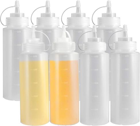 OAMCEG 8OZ Squeeze Bottles - 6 Pack Durable Plastic Condiment Bottles, Squirt Bottle with Discrete Measurements, for Ketchup, BBQ, Sauces, Syrup, Condiments, Dressings, Arts and Crafts in Kuwait