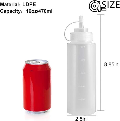 OAMCEG 8OZ Squeeze Bottles - 6 Pack Durable Plastic Condiment Bottles, Squirt Bottle with Discrete Measurements, for Ketchup, BBQ, Sauces, Syrup, Condiments, Dressings, Arts and Crafts in Kuwait