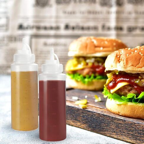 OAMCEG 8OZ Squeeze Bottles - 6 Pack Durable Plastic Condiment Bottles, Squirt Bottle with Discrete Measurements, for Ketchup, BBQ, Sauces, Syrup, Condiments, Dressings, Arts and Crafts in Kuwait