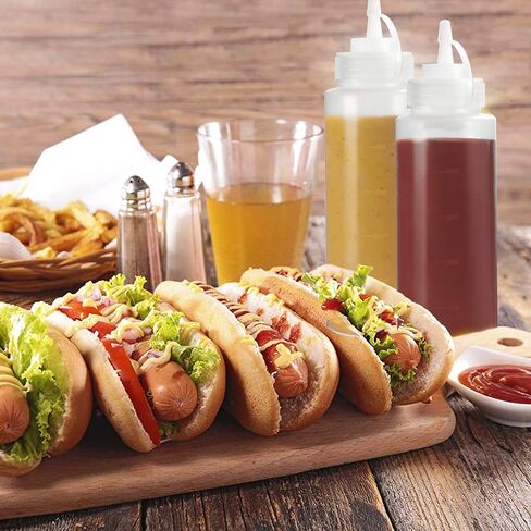 OAMCEG 8OZ Squeeze Bottles - 6 Pack Durable Plastic Condiment Bottles, Squirt Bottle with Discrete Measurements, for Ketchup, BBQ, Sauces, Syrup, Condiments, Dressings, Arts and Crafts in Kuwait