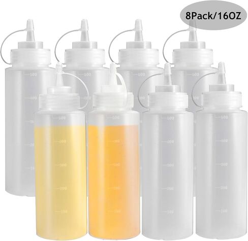 OAMCEG 8OZ Squeeze Bottles - 6 Pack Durable Plastic Condiment Bottles, Squirt Bottle with Discrete Measurements, for Ketchup, BBQ, Sauces, Syrup, Condiments, Dressings, Arts and Crafts in Kuwait