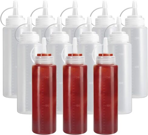OAMCEG 8OZ Squeeze Bottles - 6 Pack Durable Plastic Condiment Bottles, Squirt Bottle with Discrete Measurements, for Ketchup, BBQ, Sauces, Syrup, Condiments, Dressings, Arts and Crafts in Kuwait