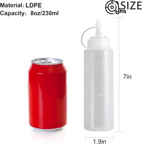 OAMCEG 8OZ Squeeze Bottles - 6 Pack Durable Plastic Condiment Bottles, Squirt Bottle with Discrete Measurements, for Ketchup, BBQ, Sauces, Syrup, Condiments, Dressings, Arts and Crafts in Kuwait