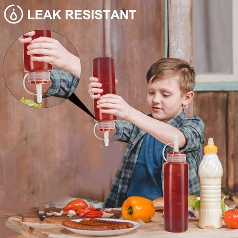 OAMCEG 8OZ Squeeze Bottles - 6 Pack Durable Plastic Condiment Bottles, Squirt Bottle with Discrete Measurements, for Ketchup, BBQ, Sauces, Syrup, Condiments, Dressings, Arts and Crafts in Kuwait