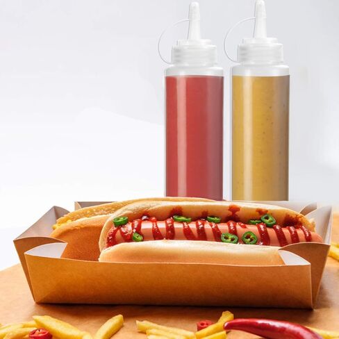 OAMCEG 8OZ Squeeze Bottles - 6 Pack Durable Plastic Condiment Bottles, Squirt Bottle with Discrete Measurements, for Ketchup, BBQ, Sauces, Syrup, Condiments, Dressings, Arts and Crafts in Kuwait